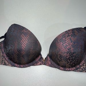 Victoria Secrets grey and pink silk push up bra